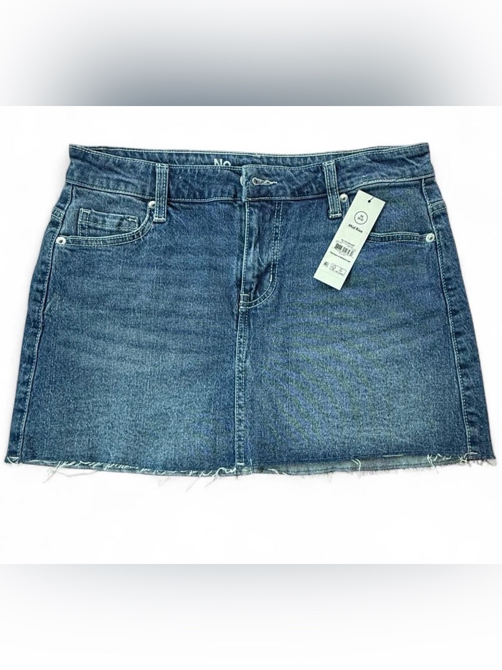 No Boundaries Denim Mini Skirt in Blue with Frayed Hem